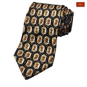 Accent Black/Brown/Mustard 100% Silk Tie 57" Long 4" Wide(ID155)